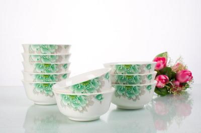 【三環陶瓷【工廠批發】美玉瓷10頭餐具綠芙蓉4.5寸麗晶碗套裝】價格,廠家,圖片,碗、碟、盤,237條-
