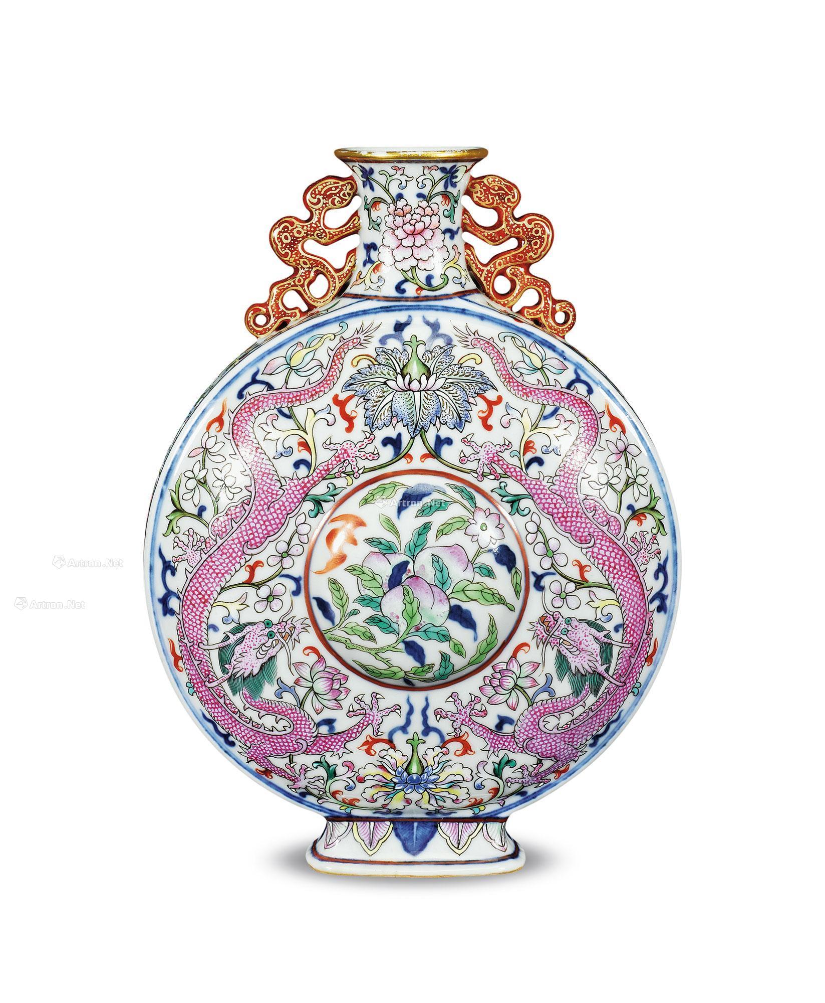 【清乾隆 青花粉彩雙龍捧壽紋抱月瓶】拍賣品_圖片_價格_鑒賞_清代粉彩瓷器