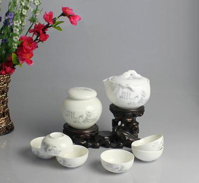 【德化陶瓷 高檔商務(wù)禮品 高溫玉瓷8頭手抓壺茶具【灰茶圣】】價格_廠家_圖片 -