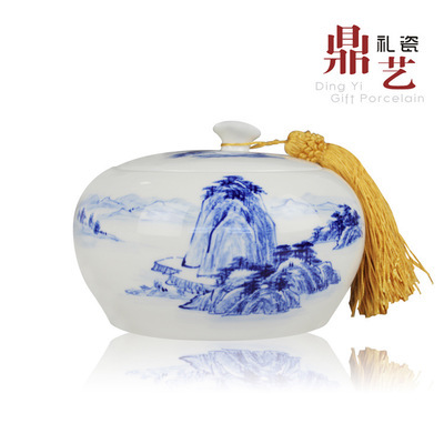 【高檔茶葉罐 手繪山水青花瓷禮品罐子】價格,廠家,圖片,陶瓷工藝品,福建省德化縣盛藝達陶瓷工藝-